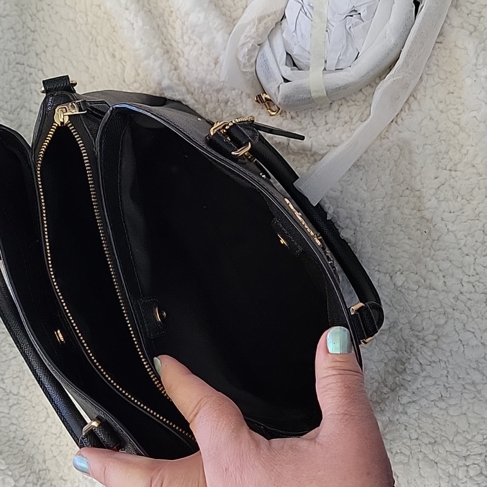 Coach Carryall Bag Black Pebble leather with embroidery Bee and Crystal Flowers - Picture 6 of 7